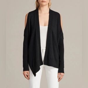 AllSaints Reya Charcoal Open Front Drape Cardigan Cutout Sleeve Detail Size S
